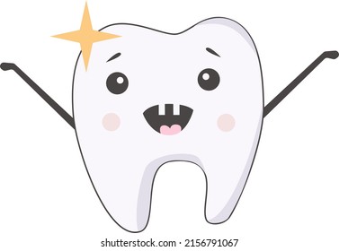 Funny Tooth. Emotion of joy. Children's stamotology vector illustration