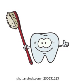 Funny tooth with red toothbrush
