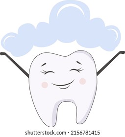 Funny Tooth with toothpaste. Emotion of joy. Children's stamotology vector illustration