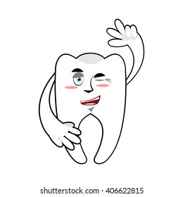 Funny tooth winks and waves. Good character for dentistry. Corporate hero for dentist