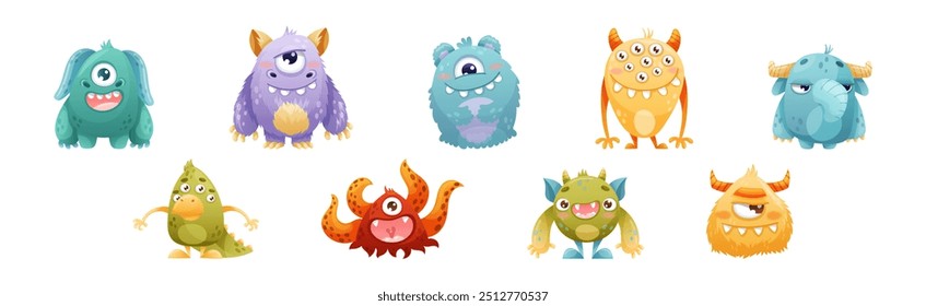 Funny Toothy Monsters as Friendly Fictional Creature Vector Set