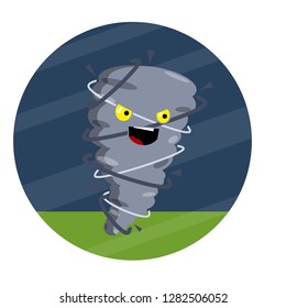 Funny tornado. strong wind. disastrous natural storm. A tornado with a face. Emotions of a hurricane in circle logo