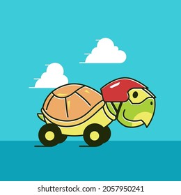 Funny Tortoise Turtle Race Car Fast Exotic Reptile Cartoon