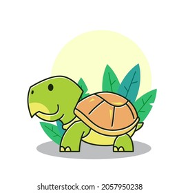 Funny Tortoise Turtle Walking Exotic Reptile Plant Cartoon