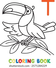 Funny toucan. Animals coloring book for kids