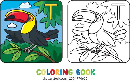 Funny toucan. Animals coloring book for kids