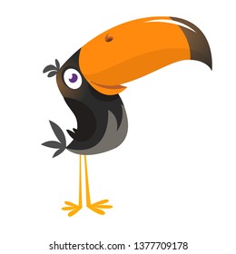 Graciosa caricatura de pájaros tocanos. Ilustración vectorial. 