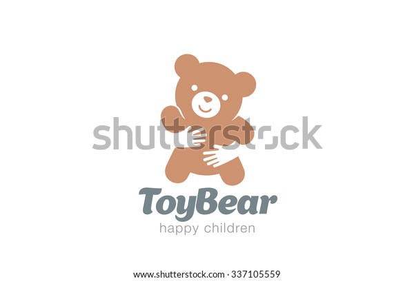 おかしなクマの抱擁のロゴデザインベクター画像テンプレート 負のスペースのアイコン 動物のロゴタイプの子どもは コンセプトを保存します のベクター画像素材 ロイヤリティフリー