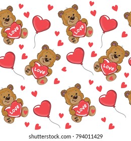 funny toy bear keeps the heart seamless pattern