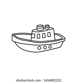 
Funny toy boat in black outline style on a white background. Children's toy. Coloring book for children. Vector illustration.