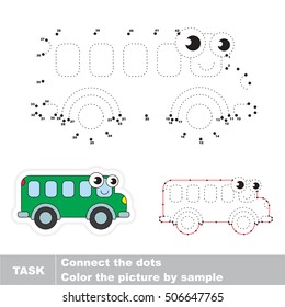 Funny Toy Bus in vector to be traced by numbers, the easy educational kid game with simple game level, the education and gaming for kids, visual game for children.
