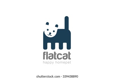 Funny Toy Cat Logo design vector template. Geometric Flat Negative space icon.
Kitty Home pet Logotype Children store concept.