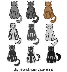 Funny toy cat. The set includes various suits and can be used as a pattern or its element.
Hand drawn vector illustration in flat style. Isolated on white.