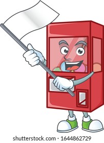 Funny toy claw machine cartoon character design with a flag