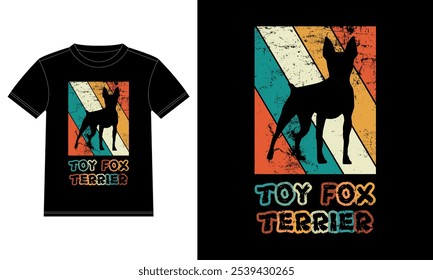 Lustiges Spielzeug Fuchs Terrier Retro Vintage Sunset T-Shirt Design-Vorlage, Spielzeug Fuchs Terrier Board, Autofenster Aufkleber, POD, Abdeckung, Einzeln weißer Hintergrund, Silhouette Geschenk für Spielzeug Fuchs Terrier Lover