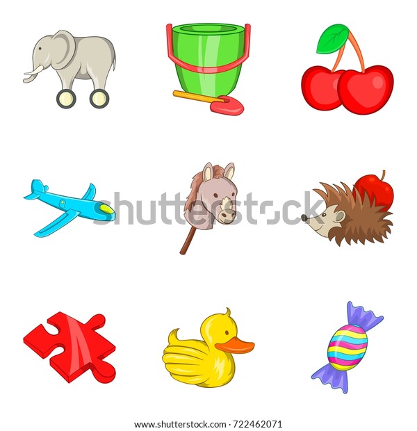Funny toy icons set. Cartoon\
set of 9 funny toy vector icons for web isolated on white\
background
