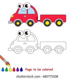Funny Toy Red Car to be colored, the coloring book for preschool kids with easy educational gaming level.