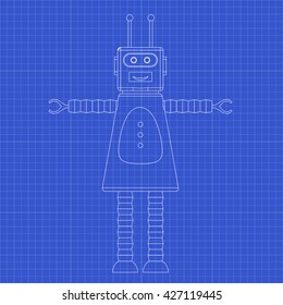 Funny toy robot girl. Vector blueprint.