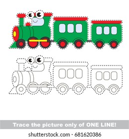 Funny Toy Train to be traced only of one line, the tracing educational game to preschool kids with easy game level, the colorful and colorless version.