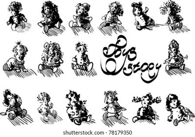 Funny toys characters and doodles collection. Vector illustration.
