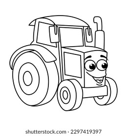 Funny tractor cartoon characters vector illustration. For kids coloring book.