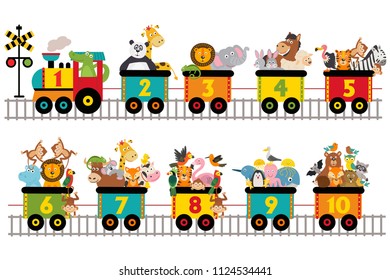 funny train with number of animals -  vector illustration, eps