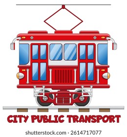Funny tram. Isolated on white background. Side view. Vector illustration. 