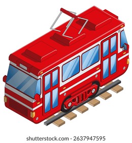 Funny tram. Isolated on white background. Isometric. Vector illustration.