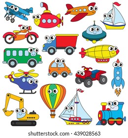 Funny transport set in vector, the colorful version.