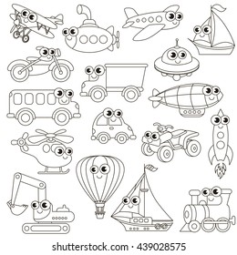 Funny transport set in vector, the colorless version.