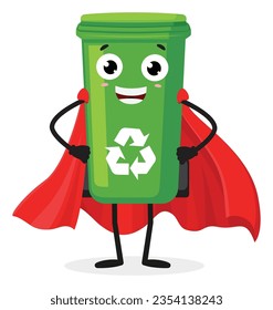 Funny trash bin hero cartoon characters, isolated on white background