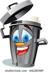 A funny trash canfully removes his cover like a hat and invites you to throw garbage into it