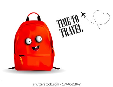Funny travel bag. Travel backpack. Time to travel.