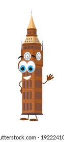 Funny travel objects collection: Funny Big Ben Tower on white background, flat design vector illustration