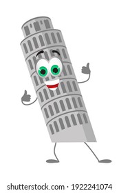 Funny travel objects collection: Funny Pizza Tower on white background, flat design vector illustration