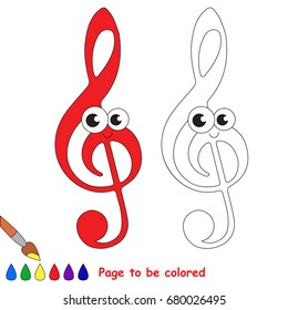 Funny Treble Clef to be colored, the coloring book for preschool kids with easy educational gaming level.