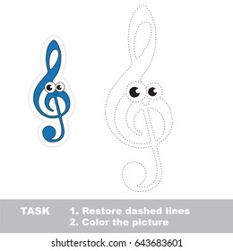 Funny Treble Clef. Dot to dot educational game for kids.