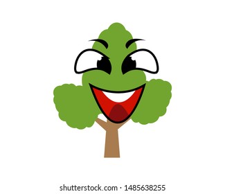 Funny tree character cartoon. Vector illustration.