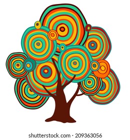 Funny tree made of hand drawn circles, in ethnic style, vector llustration