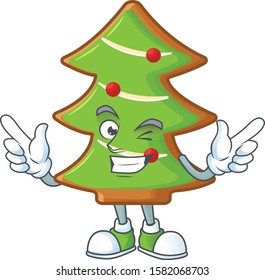 Funny trees cookies cartoon character style with Wink eye