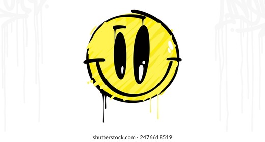 Funny Trendy Abstract Street Art Graffiti Style Happy Smiling Face Emoji Sticker Vector Design