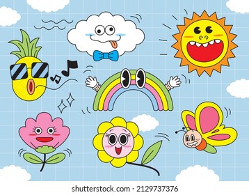 funny trendy cartoon vector collection in happy day theme