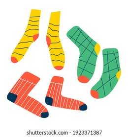 Funny and trendy and stylish socks. Vector icons illustrations on white background.