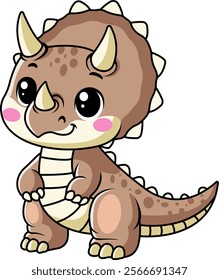 Funny Triceratops Dinosaur Cartoon Character Illustration