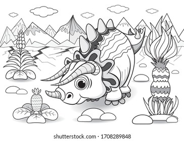 Funny Triceratops dinosaur coloring book.