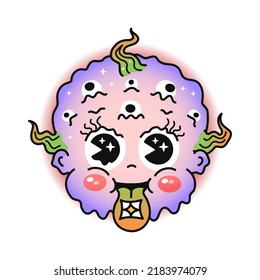 Funny trippy psychedelic head print for t shirt. Vector line doodle traditional retro cartoon illustration. Funny vintage cartoon print poster,t-shirt,sticker concept