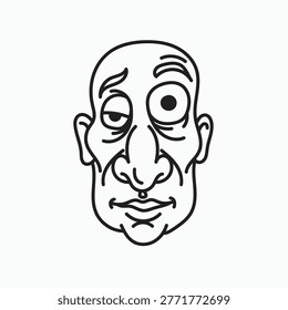 Funny troll face meme with distorted expression vector line art