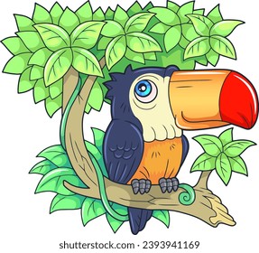 funny tropical bird toucan, illustration design