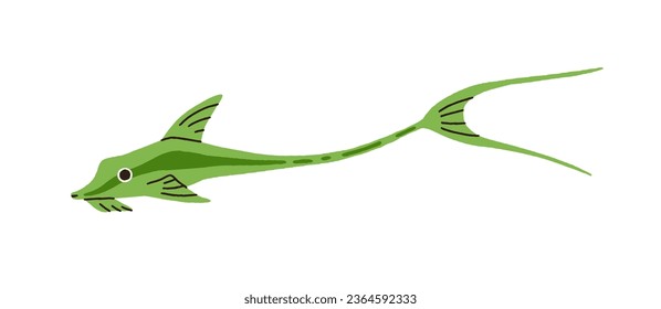 Funny tropical exotic fish. Cute split, double-tailed species. Sea water, marine animal. Ocean fauna. Underwater whiptail. Flat vector illustration isolated on white background