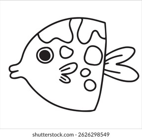  funny tropical fish, vector illustration in doodle style coloring book